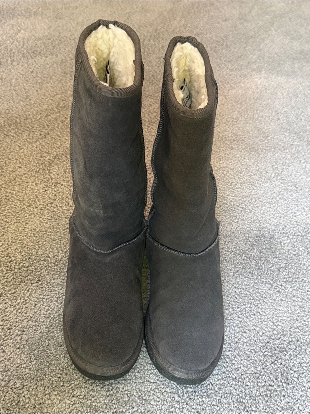 Alpine Design Tall Boots Gray Leather w/Cream Faux Sherpa Lining. Women Size 7